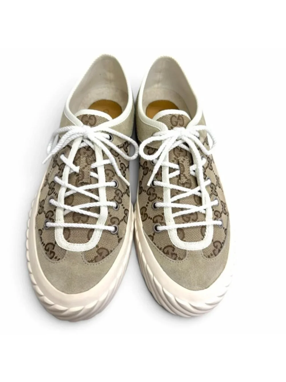 Gucci GG Canvas Suede Lace-up Low Top Sneakers Beige